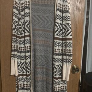 Patterned Long Cardigan/duster cream brown black 2xl